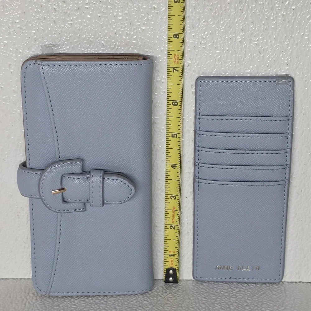 Anne Klein Blue Faux Leather Buckle Closure Clutch Wallet & Card Sleeve